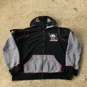 Skelanimals Hoodie Women Black Dead Cuddly Cat Full Zip Thumbholes Size XL